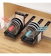 Golener 2 Packs Pots and Pans Organizer Under Cabinet, No Drill Slide-Out Pan Organizer with Adju...