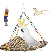 MUYG Bird Swing Toys,Bird Seagrass Mat Edible Hammock Parrot Lounger with Toys Handmade Woven Han...