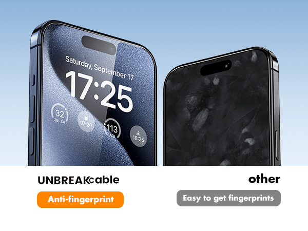 Side-by-side comparison of smartphone screens demonstrating anti-fingerprint technology versus standard screen surface