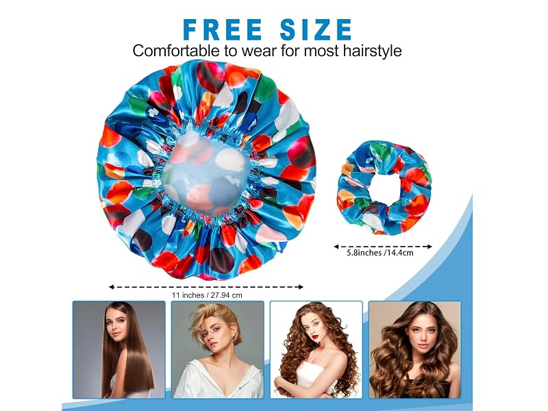 4 Waterproof Shower Caps + 2 Hair Scrunchies