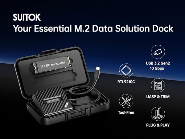 SUITOK M.2 NVMe SATA SSD reader plastic version with storage box for 22110 2280.