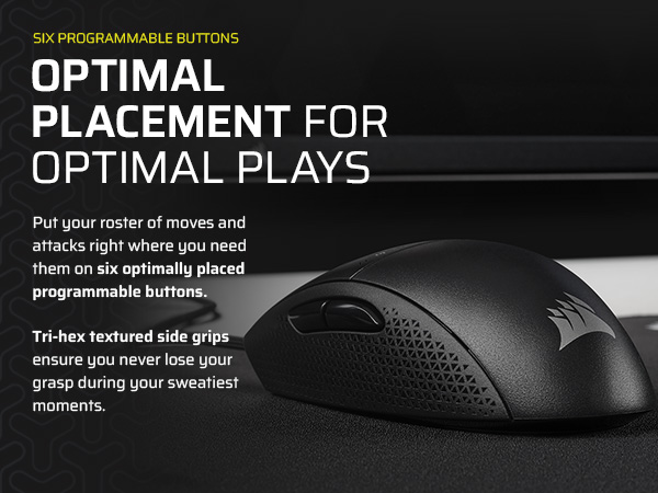 iCUE; gaming mouse; Lightweight mouse; programmable buttons; textured side grips