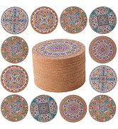 STARUBY Coasters for Drinks 12 pcs Absorbent Cork Coasters with Turkish Pattrn for Coffee Table H...