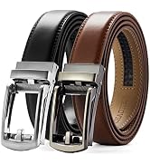CHAOREN Men's Leather Ratchet Belt Pack of Two - Black, One Size - Adjustable, Scratch Resistant,...