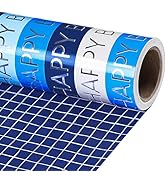 RUSPEPA Reversible Wrapping Paper Roll for Men Women, Mini Roll, Happy Birthday and Plaid Pattern...