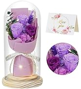 HVY Preserved Flowers Bouquet with LED Lights in Glass Dome Perfect Gifting for Her, Forever Real...