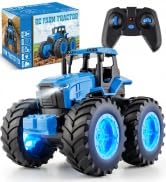 Remote Control Blue Tractor Toys, Light Up Farm Monster Trucks Toy for Boys&Girls 3, 4, 5, 6, 7 Y...