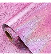 LeZakaa Pink Holographic Wrapping Paper, Metallic Holographic Star Print for Mother's Day, Gradua...