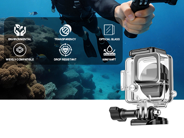 50M/164FT Deep Diving Housing Combo Snorkeling Surfing, Protective Shell Accessories Kit