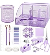 15 Pcs Purple Office Supplies Set Mesh Desk Organizer Accessories Kit Include Stapler Tape Dispen...