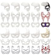 Nicunom 30 Pack Paper Mache Art Masks, DIY Blank Masks Paintable Masquerade Mask White Half Face ...