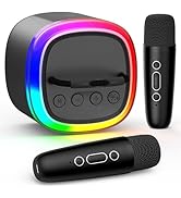 HWWR Kids Karaoke Machine, Mini Portable Bluetooth Speaker with 2 Wireless Microphones for Kids A...