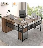 LVB Wood L Shaped Desk, Large Computer Office Desk with File Cabinets, Reversible Executive L Sha...