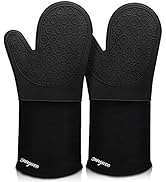 Extra Long Silicone Oven Mitts, sungwoo Durable Heat Resistant Oven Gloves with Quilted Liner Non...
