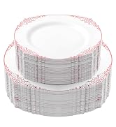 Bestluck 100 PCS White and Rose Gold Plastic Plates for 50 Guests, Rose Gold Disposable Plates In...