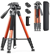 73" Camera Tripod Stand, Aluminum Tripod with Phone Holder, Travel Bag, Compatible with GoPro/DSL...