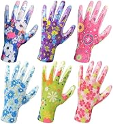 Nimalpal 6 Pairs Gardening Gloves for Women - Breathable Rubber Coated Garden Gloves, Multi-purpo...