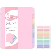 SKYDUE Durable Plastic 8-Tab Dividers, Big Tab Dividers for 3 Ring Binder, Write&Erase 3 Ring Bin...