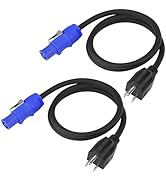 2 Pack Stage Light PowerCON Cable with 3 Prong Plug, 20A 3 Pin 16AWG, Male to Male Power Cable fo...