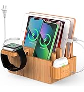 Bamboo Charging Station for Multiple Devices (Included 5 Port USB Charger, 6 Pack Charge & Sync C...