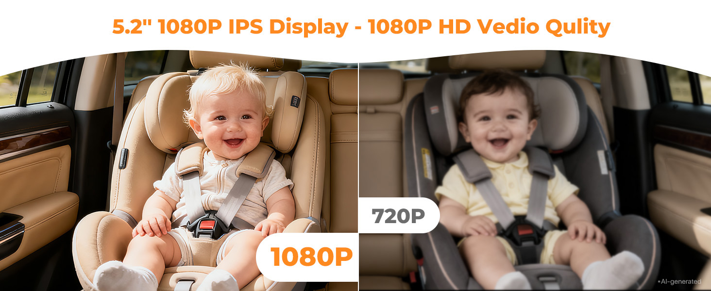 Baby Car Camera with Night Vision & 1080P Display