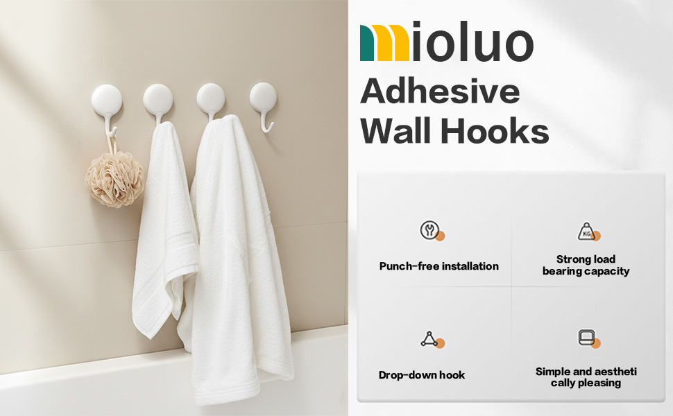Self-Adhesive Hooks No Drill Wall Mounted Durable Sticky Hooks