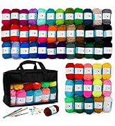 Inscraft 52 Acrylic Yarn Skeins, 1820 Yards 52 Colors Acrylic Yarn Skeins, 2 Crochet Hooks, 2 Wea...