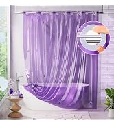 AmazerBath No Hook Shower Curtain and Liner 3-in-1, Luxury Heavy Duty Clear Purple No Hook Shower...