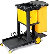 TUFFIOM Janitorial Cart with Key-Locking Cabinet, 3-Shelf Commercial Cleaning Cart, Housekeeping ...