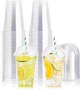 100 PACK 16 oz Clear Plastic Cups with Dome Lids, Disposable Dessert Cups, Parfait cups for Ice C...