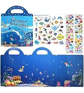 ASTARON 88 Pcs Ocean Animals Puffy Sticker Book for Kids Toddlers Reusable Ocean Animals Jelly St...
