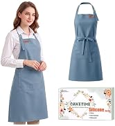 CAKETIME Silicone Aprons for Women with Pockets Cooking Baking Kitchen Waterproof Accessories Che...