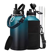 64/128oz Insulated Water Bottle 64oz - Vacumm Metal Water Bottle Half Gallon Jug with Strap, Prot...