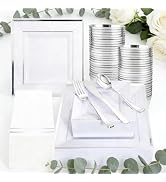 Festiva 350Pcs Silver Plates - Silver Square Plastic Plates 9 .5" and 6" - serve for 50 guests in...