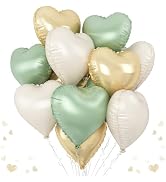 Sage Green Gold Heart Balloons, 12PCS Green Gold Heart Shaped Foil Balloons, 18Inch Green Cream W...