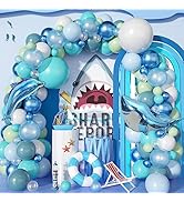 Ocean Under the Sea Balloon Garland, Blue Shark Balloon Arch Kit, Light Aqua Blue Latex Helium Ba...