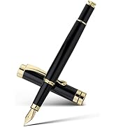 MCNTEIK Fountain Pen-Luxury Black and Gold Finish, 18K Gilded Nib(Fine), Smooth Ink Flow, Complet...