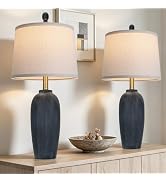 luxeflow 26 Inch Farmhouse Ceramic Jar Table Lamps Set of 2, Bedside Lamps | Linen Lampshades, Id...