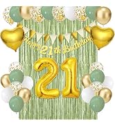21st Birthday Decorations for Her, Sage Green Party Decorations With Happy 21st Birthday Banner,H...