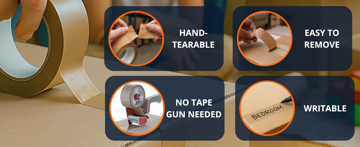 Elasticpack packing tape for moving boxes is hand tearable