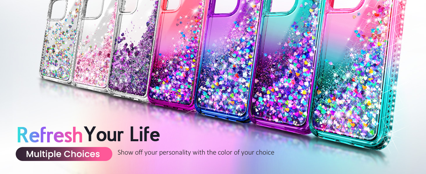 Liquid glitter phone case collection with multiple color choices