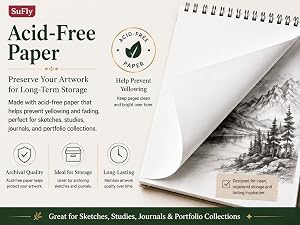 Acid-free white sketch paper designed for artwork storage, studies and creative projects