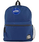 BAZIC School Backpack 16" Navy Blue, Lightweight School Bag Padded Back & Adjustable Strap for St...