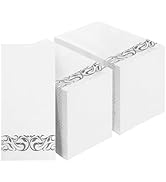 BESTVIP 200 Pack Disposable Paper Napkins, 3-Ply Dinner Napkins with Silver Trim, Soft Bathroom N...