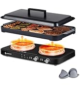 AMZCHEF Double Induction Cooktop with Removable Griddle Pan Non-stick, 1800W 2 burner Portable In...