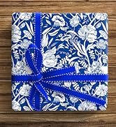 ZINTBIAL Floral Wrapping Paper for Women, Girls - Vintage Gift Wrap With Blue Flowers and Plants ...