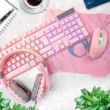 Gaming Keyboard RGB USB Wired Keyboard Designed for PC Gamers, PS4, PS5, Laptop, Xbox, Orzly pink