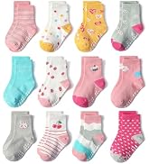 SkiBeaut Baby Toddlers Girls Socks, 12 Pairs Non Slip Kids Grips Toddler Grippy Girl House Socks ...