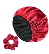 Yonchic Three-Layer Terry Cloth Lined Satin Shower Cap, with Silk Hair Ties, Microfiber Waterproo...