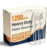 1200 Count Plastic Silverware Heavy Duty,Clear Disposable Plastic Utensils Set,500 Forks, 500 Spo...
